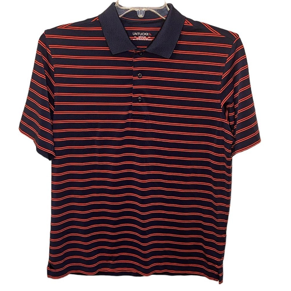 Men's UNTUCKit Short Sleeve Polo Navy/Orange Stripe‎ Size Medium